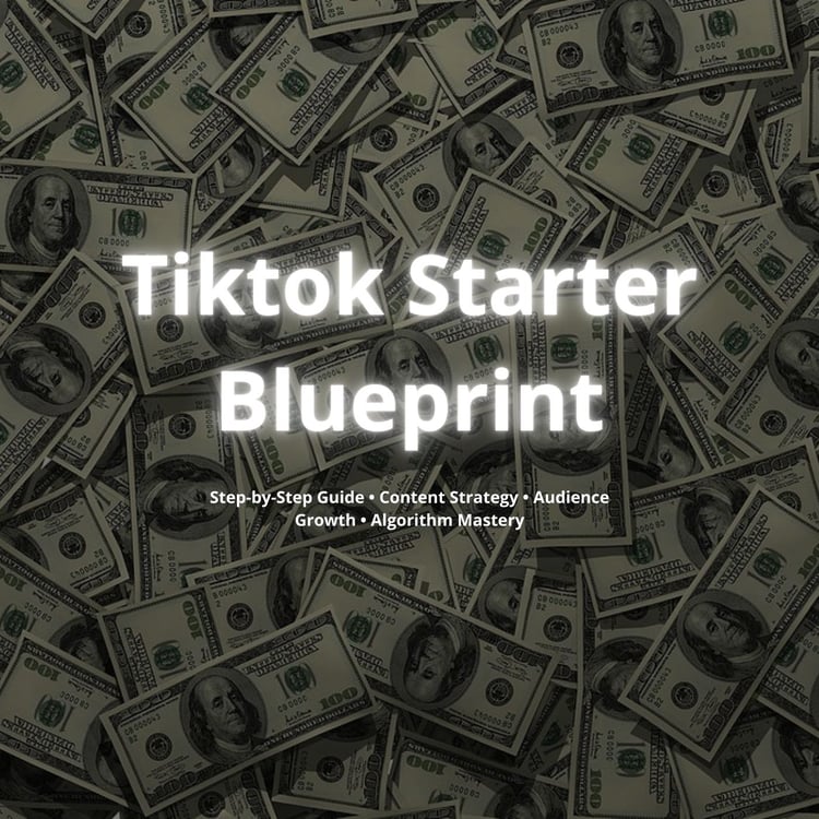 Vibrant TikTok-themed cover featuring a smartphone with social media icons, trending video graphics, and title ‘TikTok Starter Blueprint’ highlighting viral content creation and audience growth.