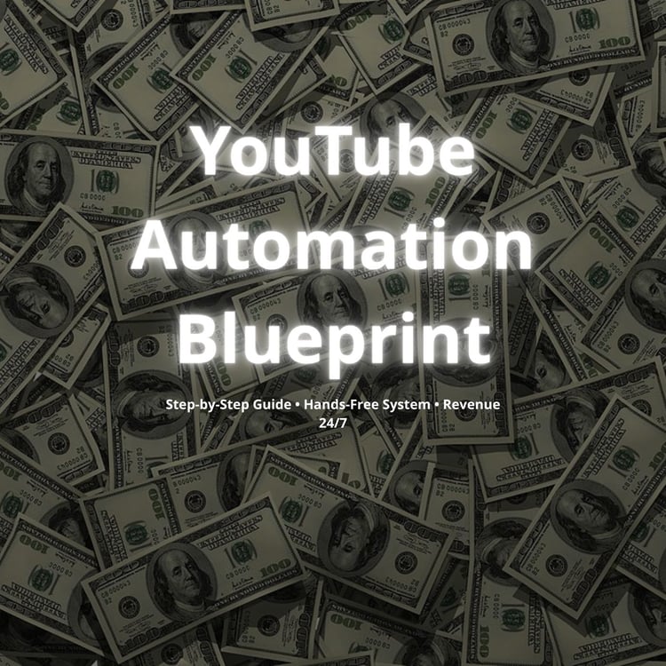 Product cover with money background and title ‘YouTube Automation Blueprint’.