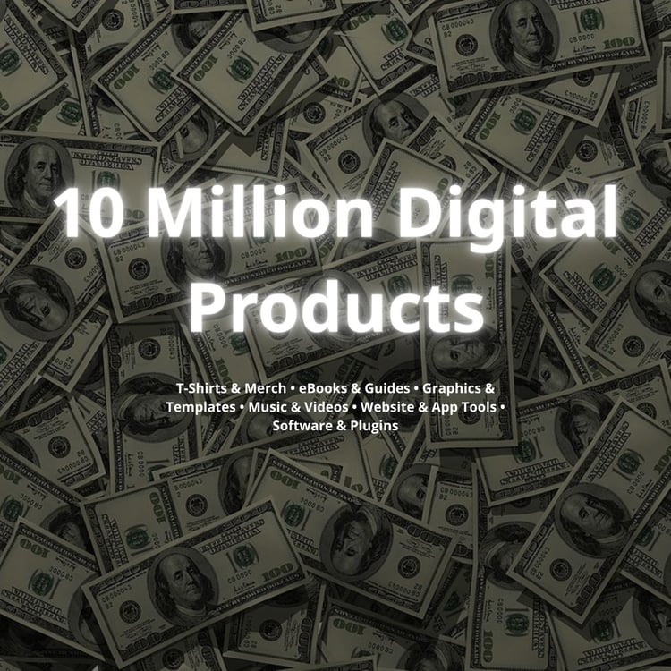 Product cover with money background and title ‘10 Million+ Digital Products Collection’.