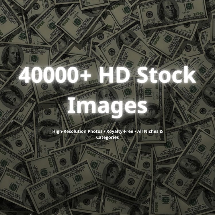 Product cover with money background and title ‘40,000+ Stock Images’.