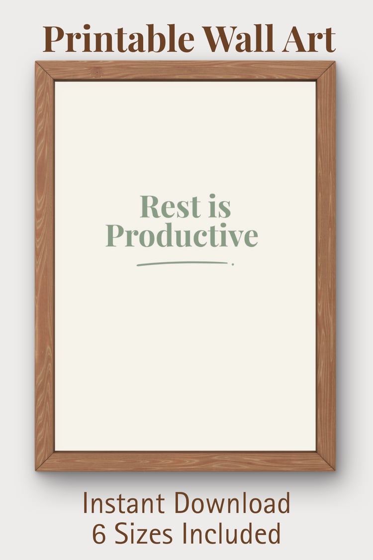 Printable wall art Rest is Productive sage green minimalist poster digital download