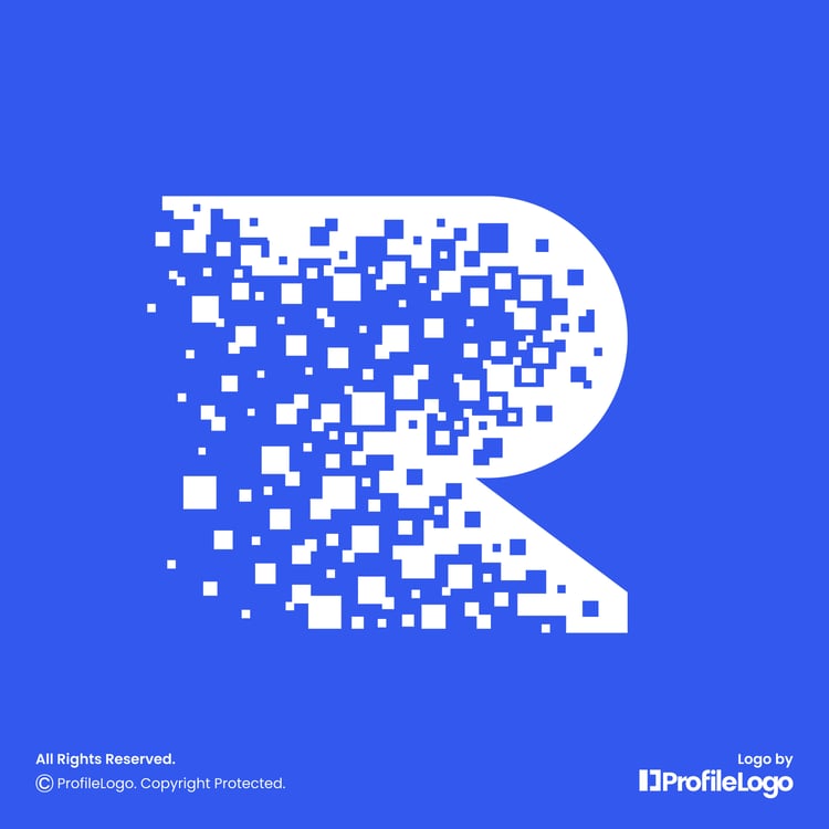 Technology digital pixel letter R logo by ProfileLogo with blue background
