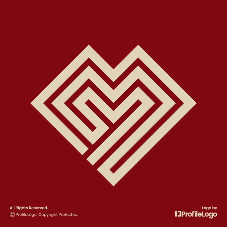 Geometric line love heart letter M logo by ProfileLogo with red background