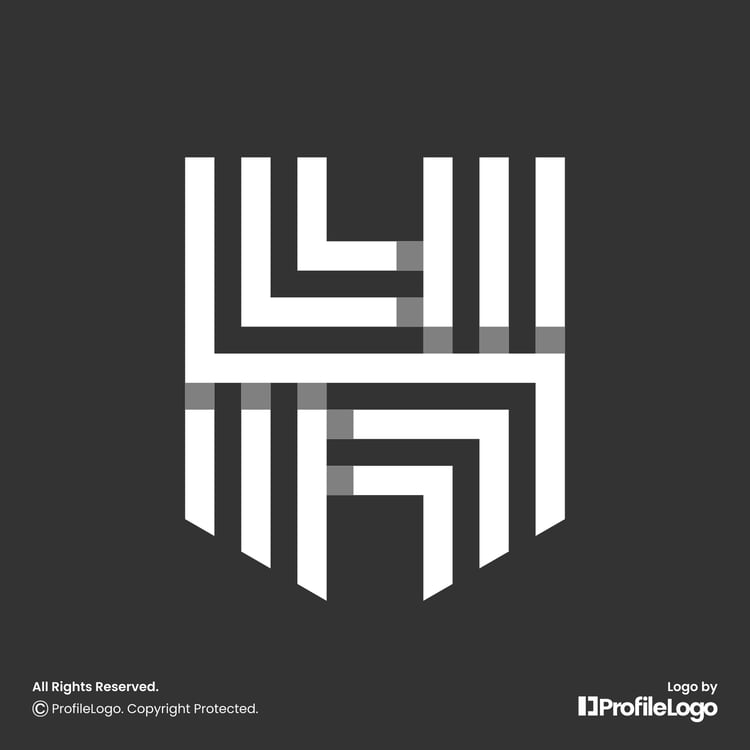 Geometric line shield letter H logo by ProfileLogo with dark grey background