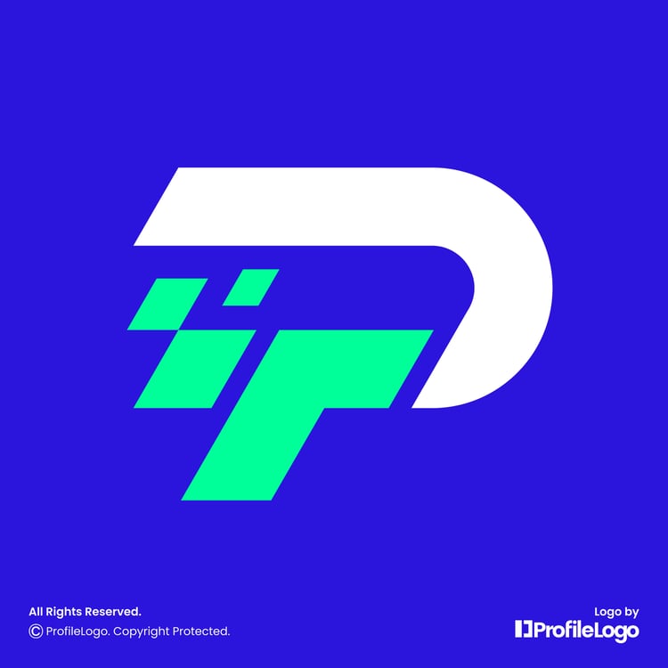 Digital pixel letter PT logo or TP logo by ProfileLogo with blue background