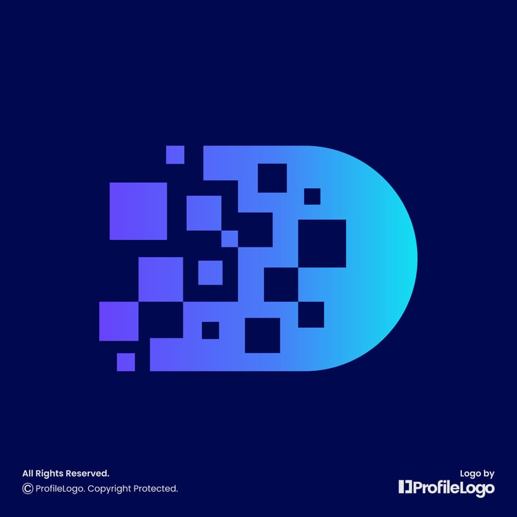Technology pixel letter D logo by ProfileLogo with dark blue background