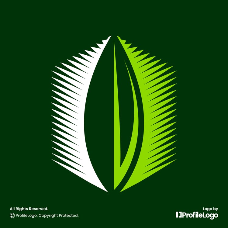 Geometric sharp organic leaf logo by ProfileLogo with dark green background