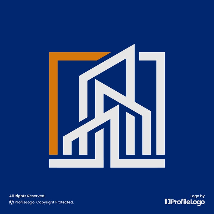 Modern line building architecture logo by ProfileLogo with blue background