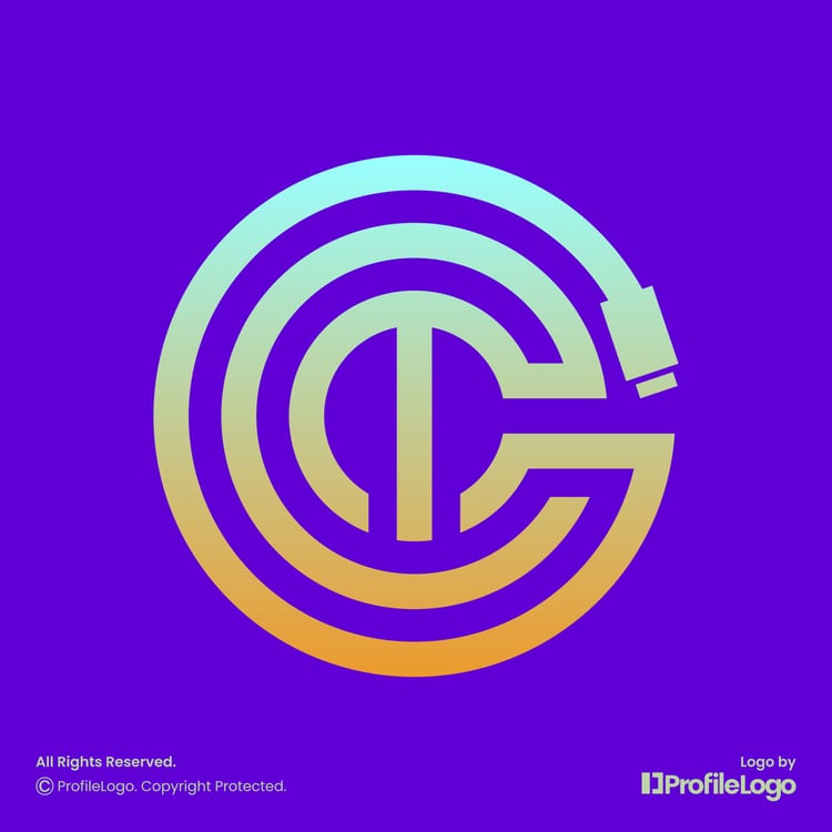 Modern power charge circle letter CM or MC logo by ProfileLogo with purple background