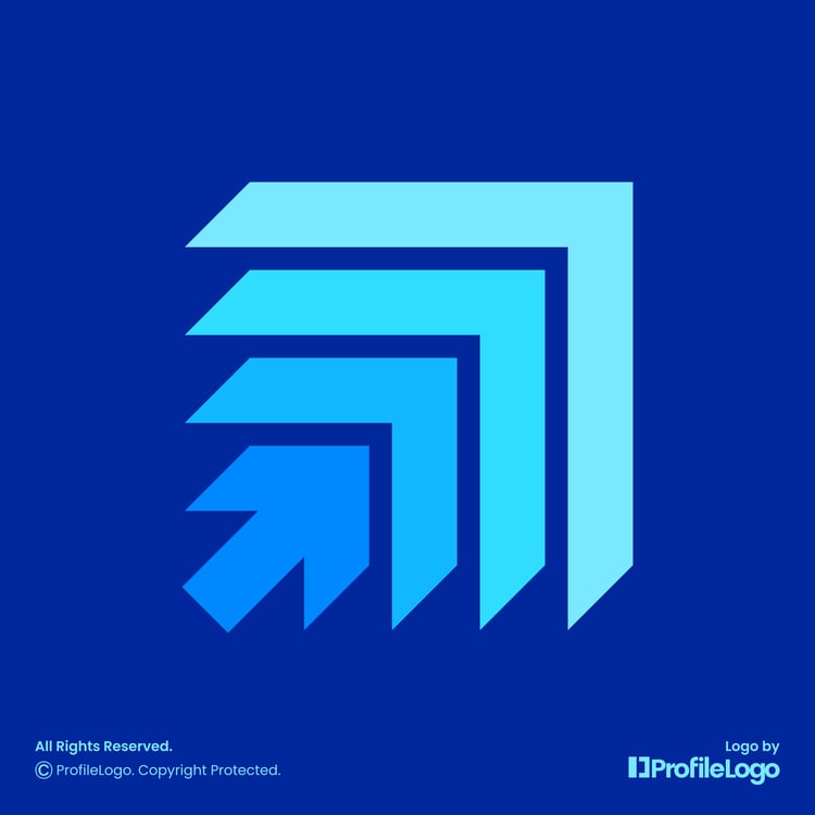Modern abstract marketing arrow logo by ProfileLogo with navy blue background