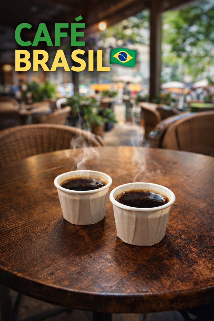 Små koppar, stor smak – kaffe i Brasilien serveras ofta starkt och sött, precis som jag fick uppleva under vår resa 😄☕