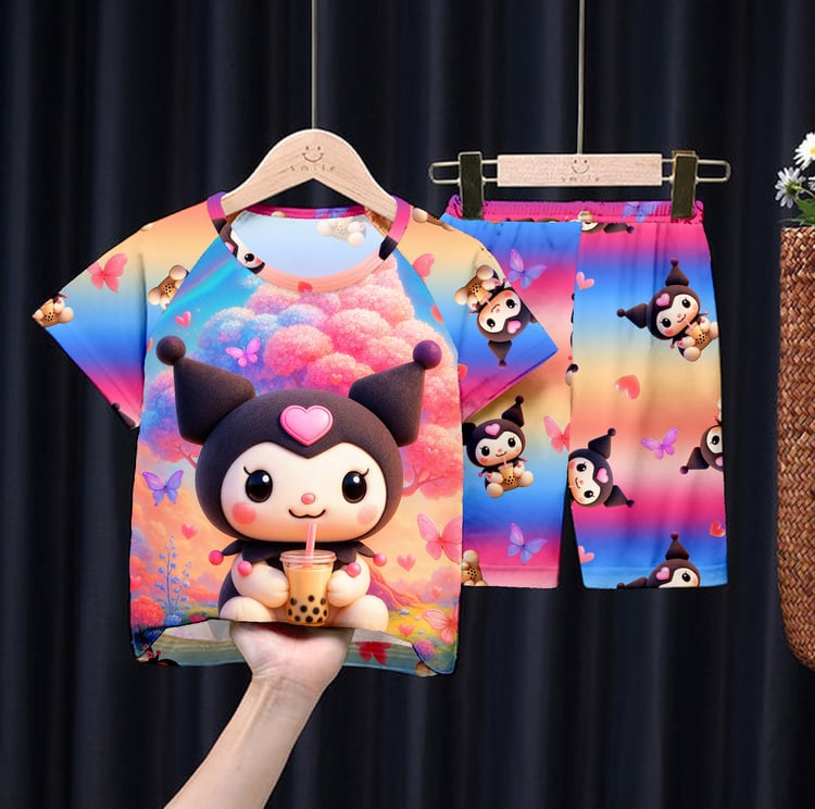 Girls Cartoon Print Summer Set | Breathable Cotton T-Shirt and Shorts Two-Piece Outfit