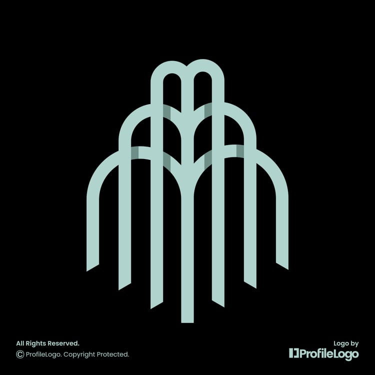 Abstract fountain line letter M logo or MMM logo by ProfileLogo with black background