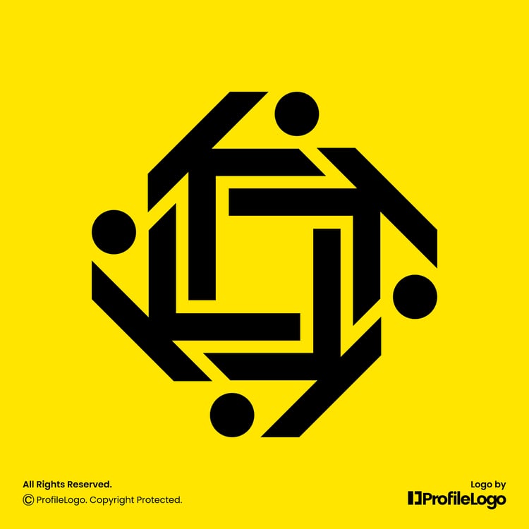 Abstract people letter K logo or KKKK logo by ProfileLogo with yellow background
