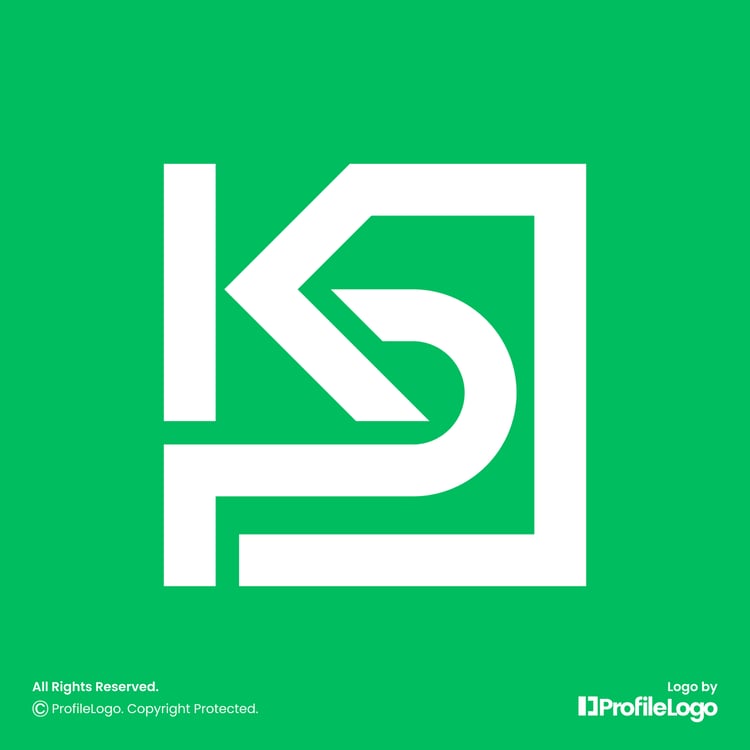 Minimal square letter KP logo by ProfileLogo with green background