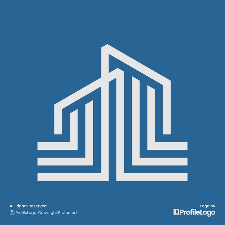 Modern line exterior building logo by ProfileLogo with blue background