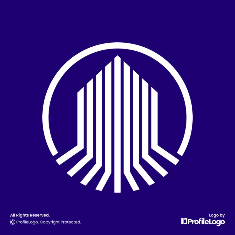 Geometric structure line building logo by ProfileLogo with navy blue background