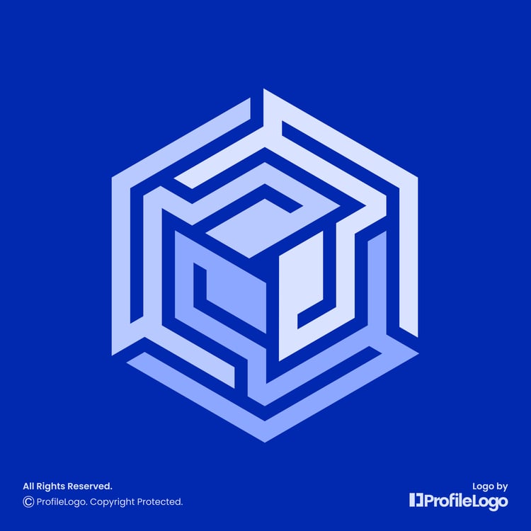 Abstract digital network circuit hexagon logo by ProfileLogo with dark blue background