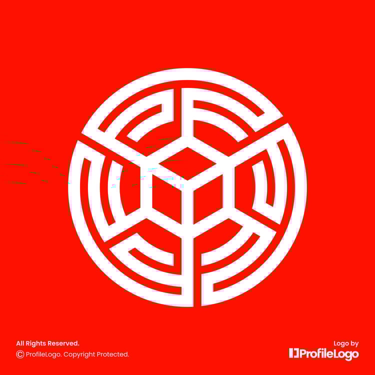 Technology digital circuit data box logo by ProfileLogo with red background