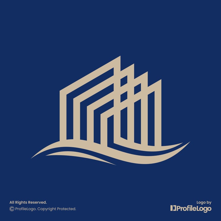 Luxury property building wave logo by ProfileLogo with blue background