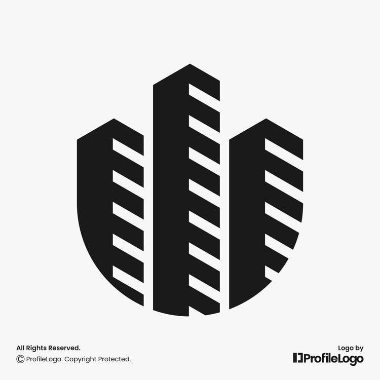 Modern building shield letter U logo by ProfileLogo with light grey background