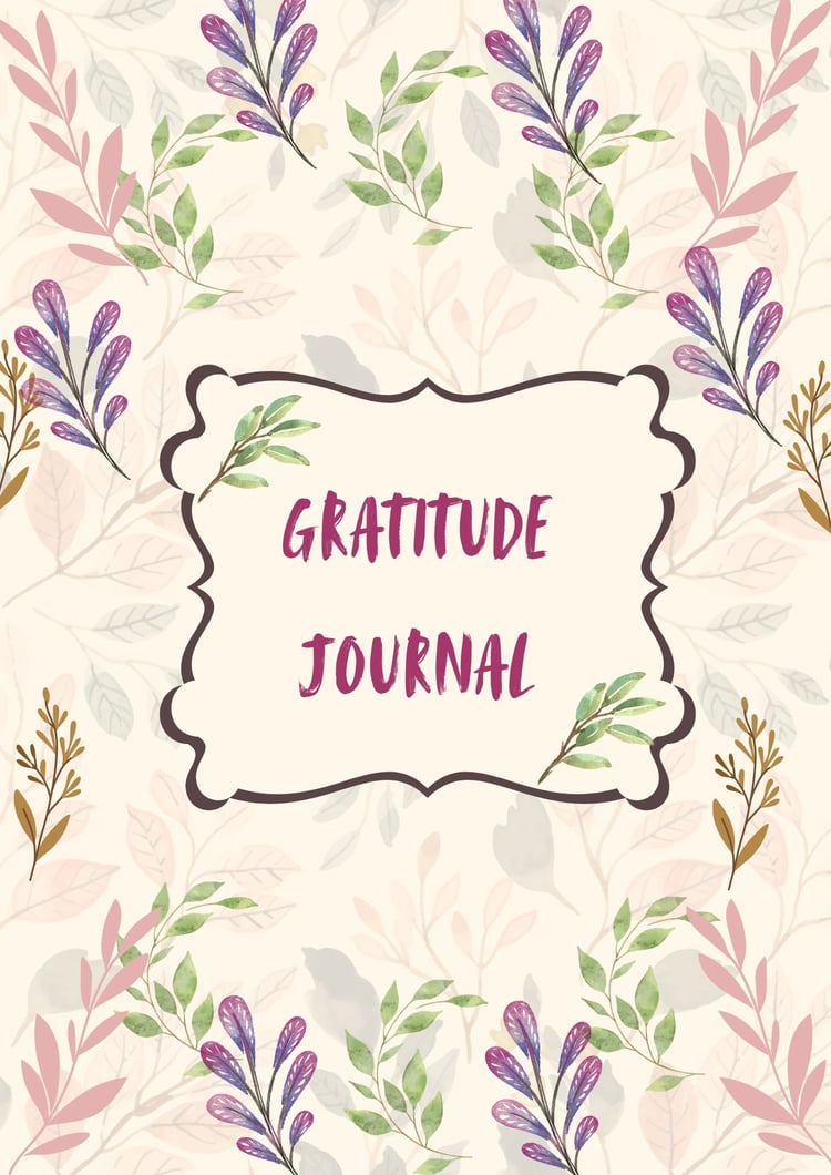 Digital gratitude journal fancy multicolored leaves purple branches old fashioned graceful thoughtful page prompts
