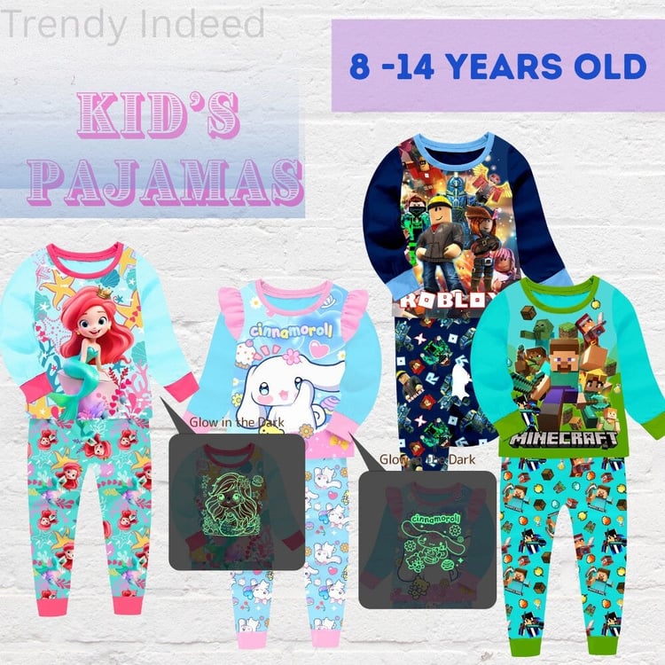 Two-piece sleepwear set for kids with gaming-inspired pixel patterns