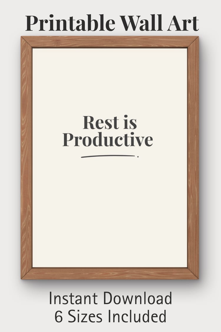 Printable wall art Rest is Productive charcoal minimalist poster digital download