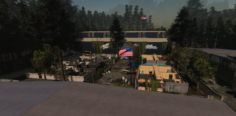 Aerial overview of abandoned town combat terrain