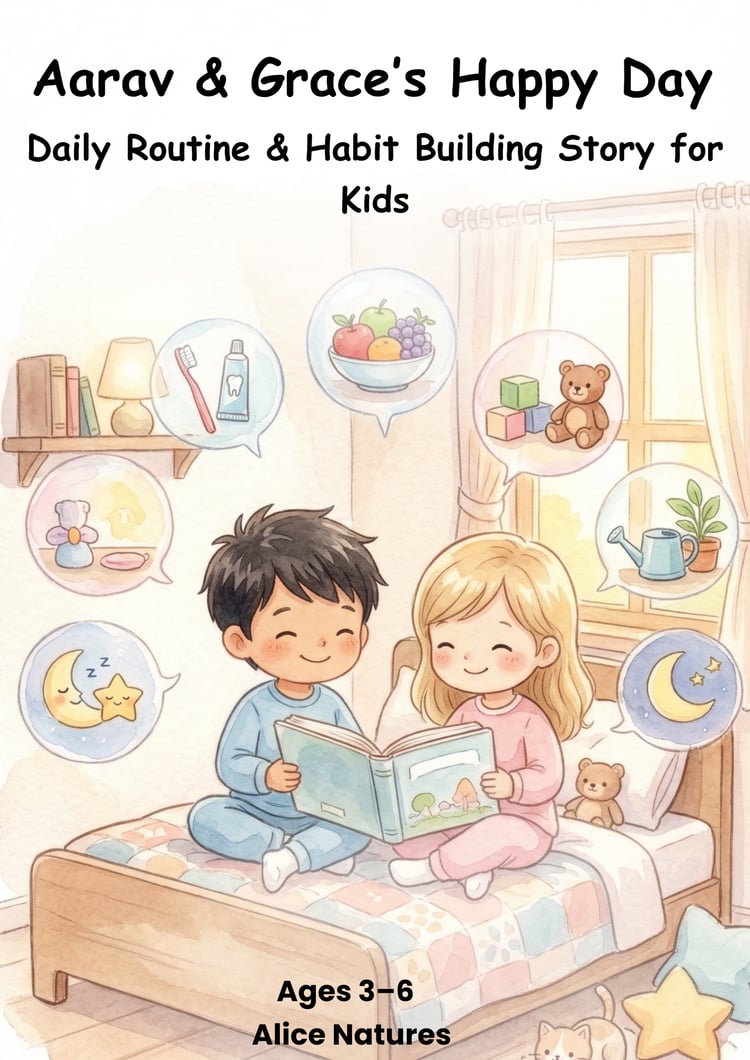 Daily routine printable book for kids ages 3–6 with story and habit building activities