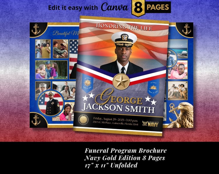 Navy Deluxe Funeral Program Template