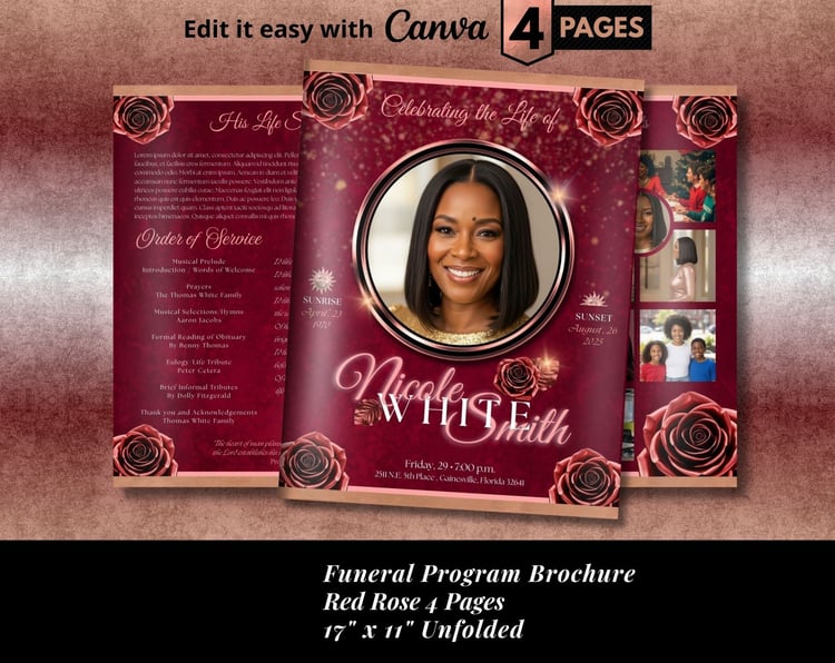 Red Roses Funeral Program Template