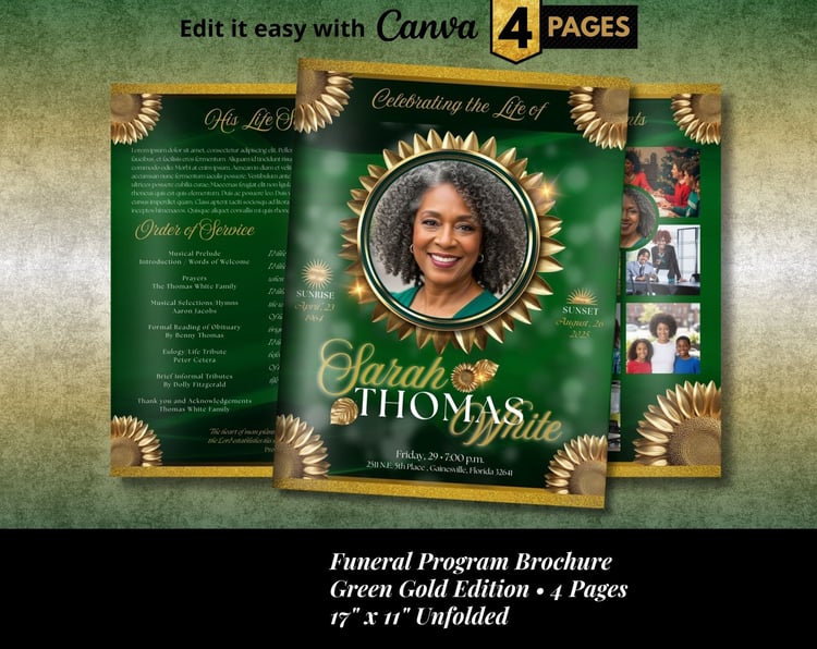 Green Gold Funeral Program Template