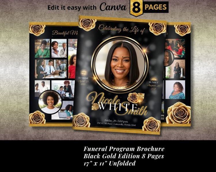 Black Gold Funeral Program, 8 Pages
