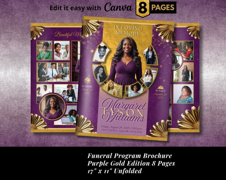 Purple Gold Funeral Program, 8 Pages