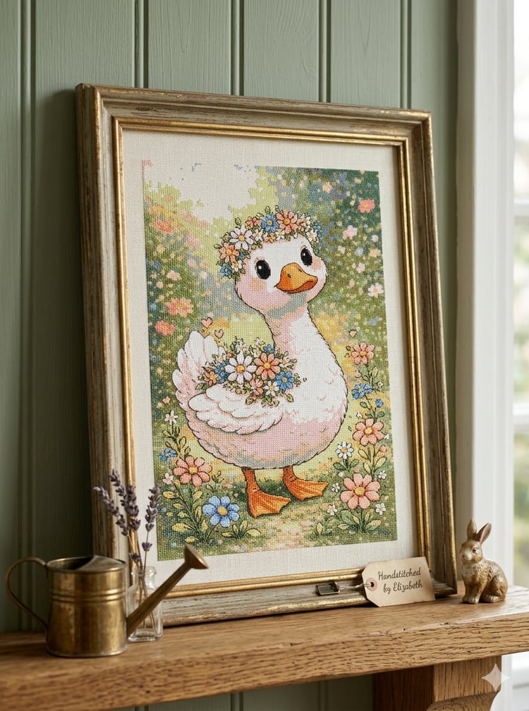 •	goose cross stitch pattern 	•	flower crown goose embroidery 	•	cottagecore cross stitch pattern 	•	cute animal cross stitch PDF 	•	beginner cross stitch pattern goose 	•	floral goose embroidery design 	•	small cross stitch project 	•	aesthetic embroider