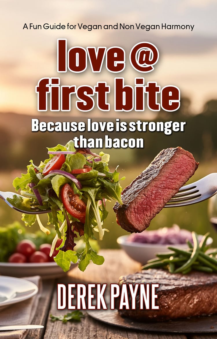 “Love vs Bacon book cover – vegan vs non-vegan lifestyle guide”