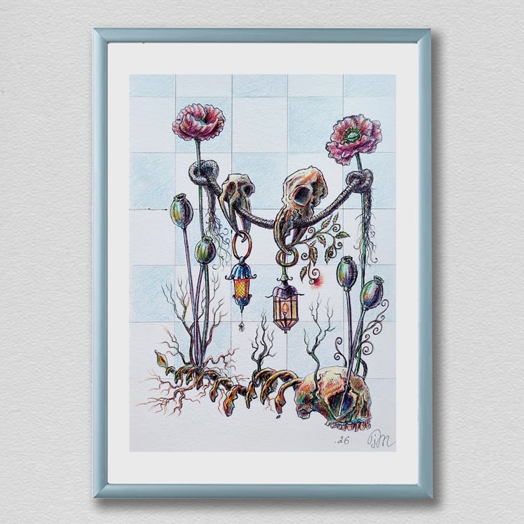 Skulls and Flowers, Digital print, wall art