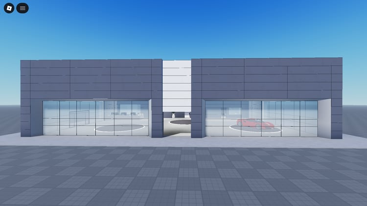 Realistic dealership architecture integrated into Roblox driving map