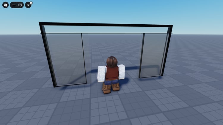 Roblox store entrance featuring automatic sliding door system