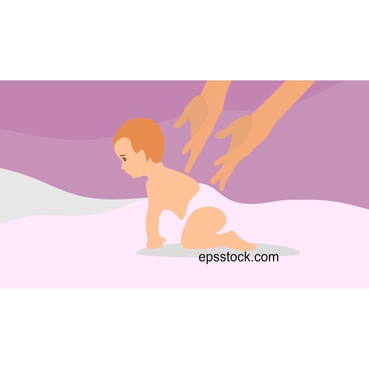 Baby starts crawling with mother's help