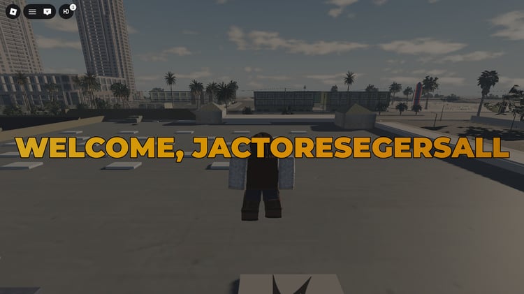 Roblox intro welcome screen showing dynamic player name display