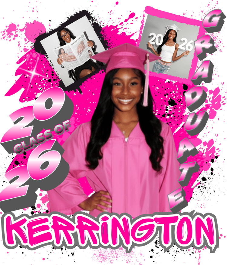 Custom graduation shirt with pink graduation theme and personalized name, class of 2026