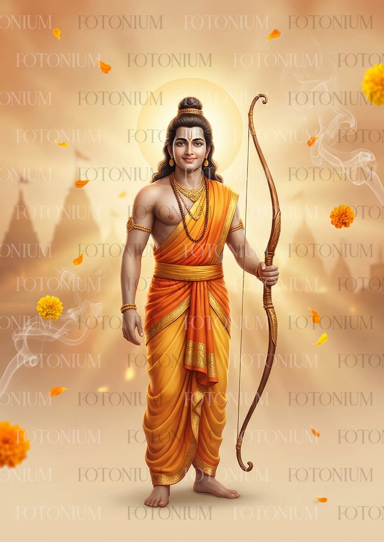 Lord Ram Full Portrait with Bow – Ram Navami Devotional Poster Free Download