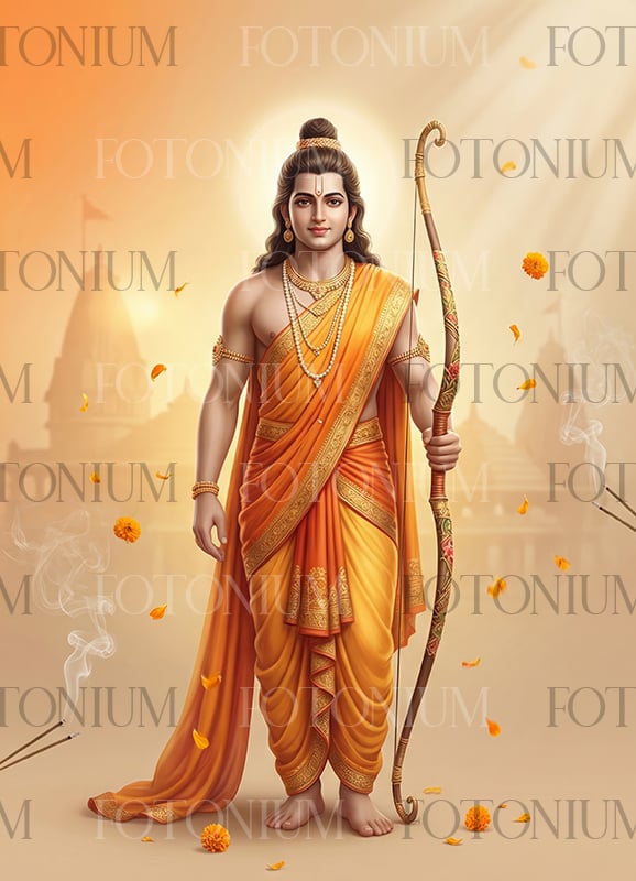 Free Photo Lord Ram Full Portrait with Bow – Ram Navami Devotional Poster