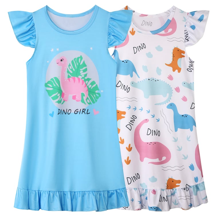 Cute Dinosaur Girls Sleep Dress | Lightweight Short Sleeve Pajamas for Summer
