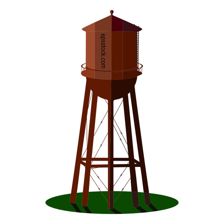 Old Water Tower , flat color vector illustration