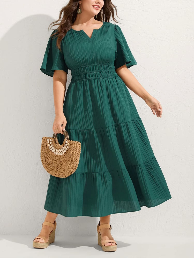 Elegant flowy tiered midi dress for curvy women