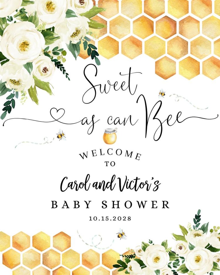 Bee Sweet As Can Bee Baby Shower Welcome Sign | Editable Canva Template