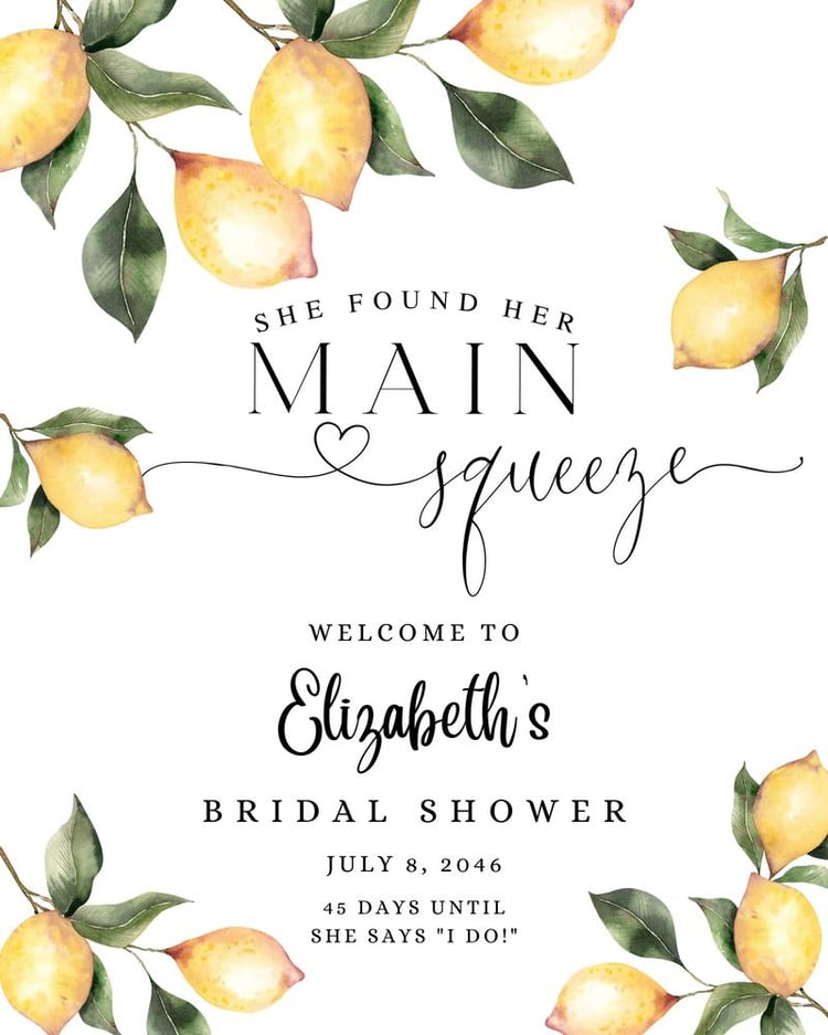 Citrus Lemon Bridal Shower Welcome Sign Template | Editable Main Squeeze Decor